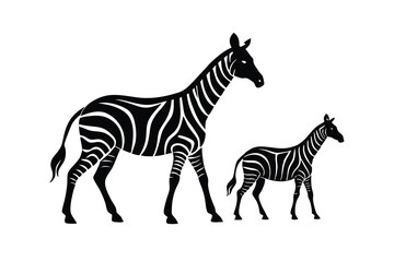 Adult and baby zebra silhouettes african wildlife animals