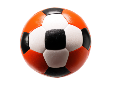 Orange, Black, and White Soccer Ball Classic Design, High-Quality Image