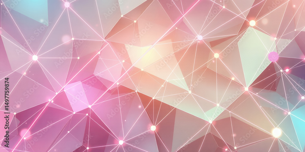 Aufkleber abstract pink geometric background with connecting lines and glowing nodes