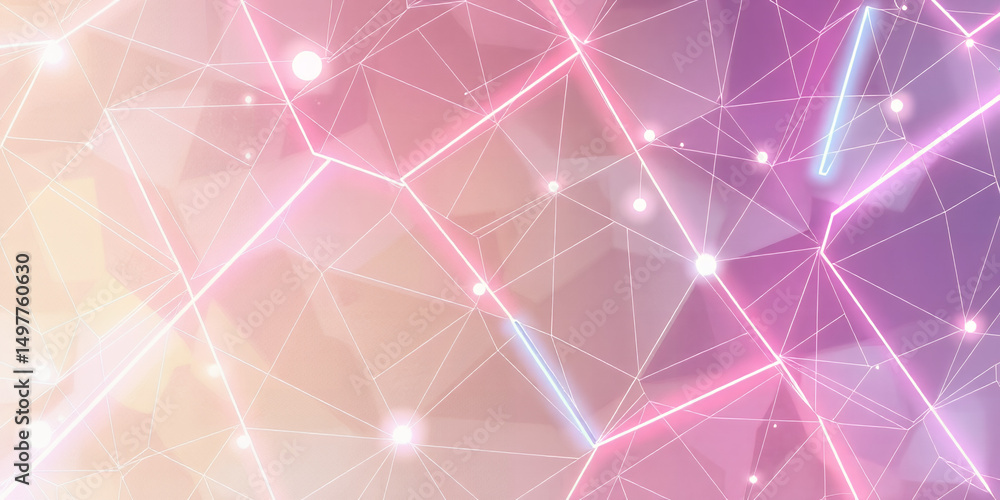 Poster abstract pink and white geometric network background with glowing lines and triangles