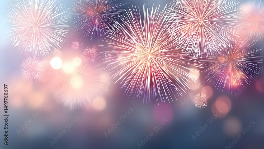 Poster colorful fireworks explode in the night sky, creating a dazzling display of light and color, perfect