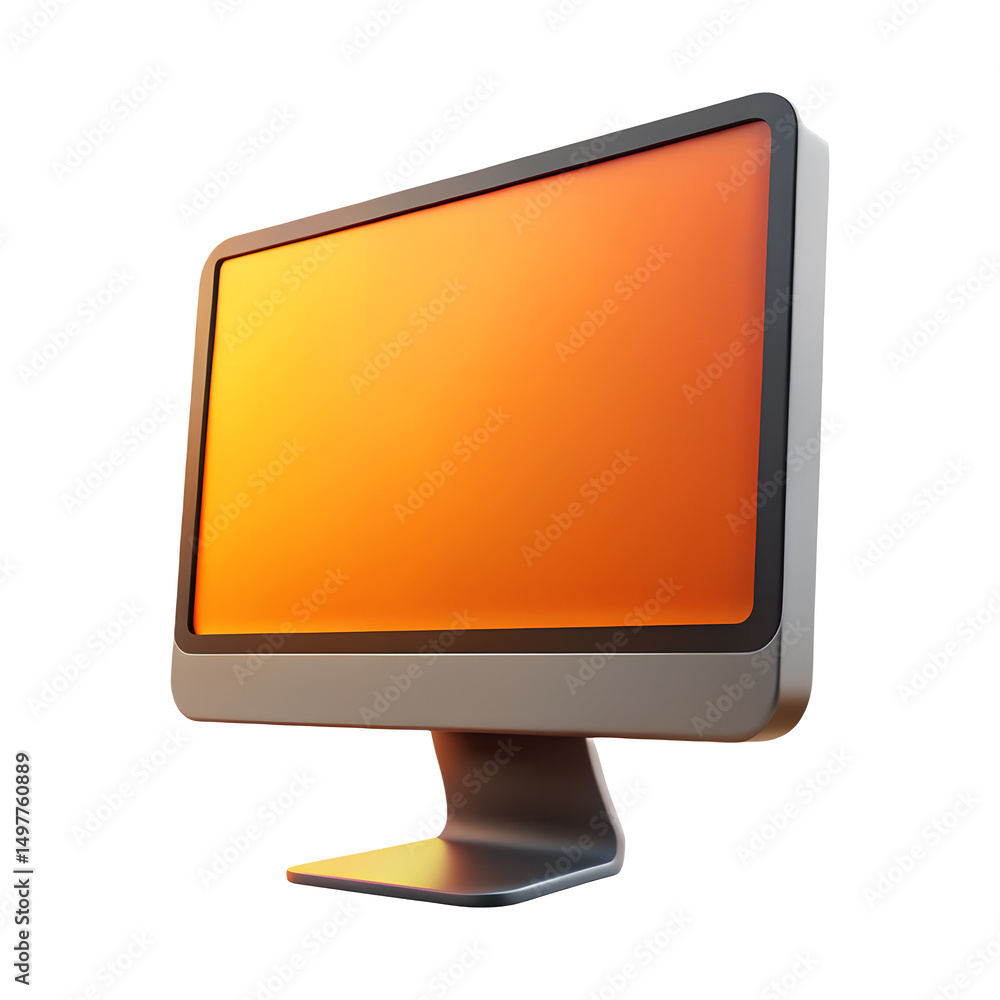 Poster modern orange screen computer monitor isolated on transparent background