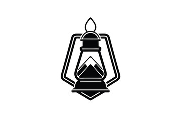 Mountain silhouette inside vintage lantern icon design