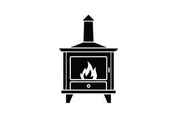 Cozy fireplace silhouette wood burning stove icon