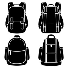 Fototapeta premium Stylish backpack silhouette collection featuring four variations in vector format on clear background