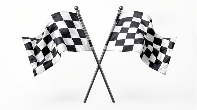 two racing flag with checkered flag on white background