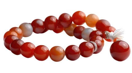 Red Bead Bracelet: A close-up shot of a vibrant red bead bracelet, the smooth, polished beads creating a beautiful display of color and texture, ideal for meditation, jewelry.