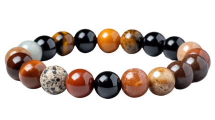 Natural Stone Bracelet: A stylish bracelet crafted with a variety of natural stones in warm earth tones, showcasing unique patterns and textures. The bracelet's elegant design features round beads.