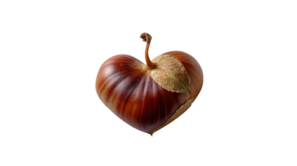 Heart-Shaped Chestnut: A single chestnut, naturally molded into a heart shape, lies in stark focus, symbolizing love, nature, and the unique wonders of the world. 