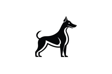 Elegant black dog silhouette standing profile logo design