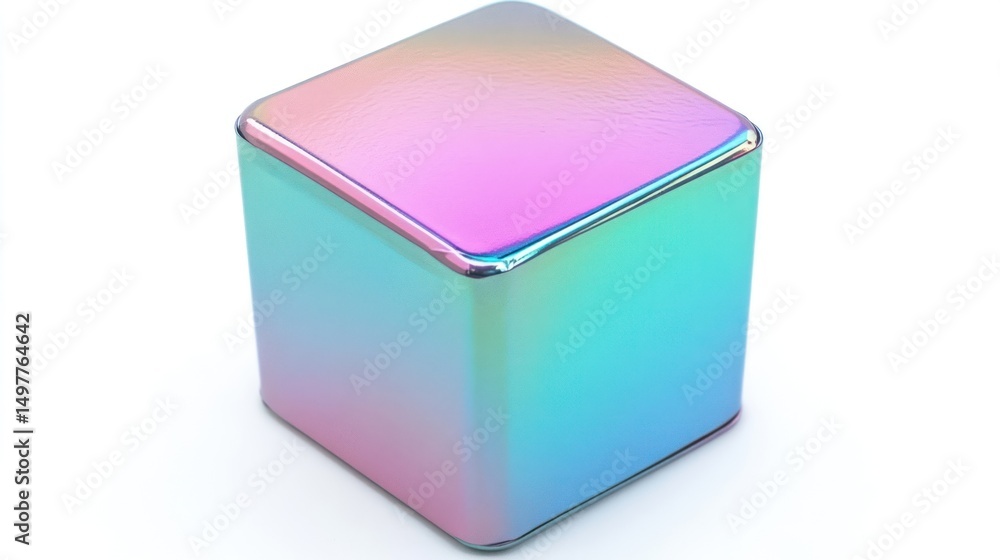 Aufkleber colorful iridescent cube with smooth surface and reflective edges on a white background