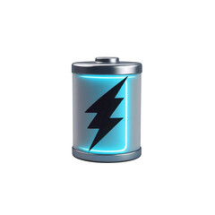 A battery with a lightning bolt symbol on it isolated against a black colored plain background view