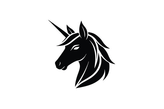 Majestic black unicorn head silhouette elegant design