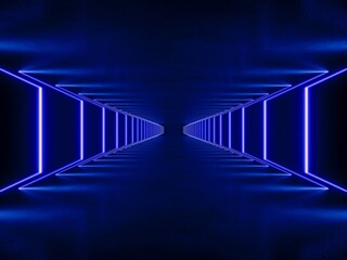 blue lighting with interior empty space, 3d rendering sci-fi concept