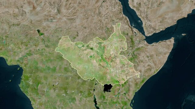 South Sudan map - extract. Border. Satellite  map