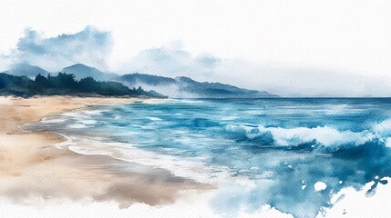 Beach watercolor illustration isolated on transparent

