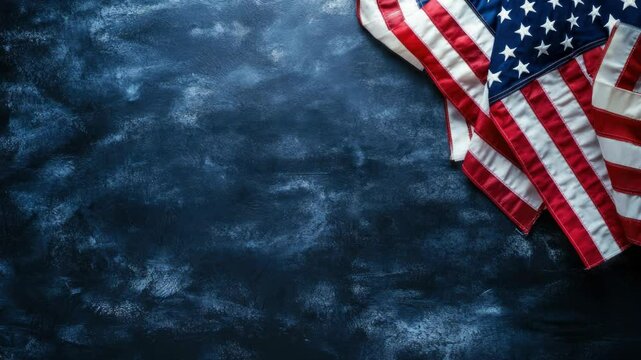 An American flag laid flat on a table surface