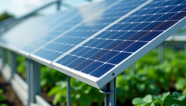 Sustainable Future Detailed View of Solar Panels and Agricultural Synergy