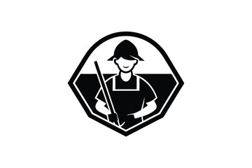 Cleaning service worker silhouette logo design