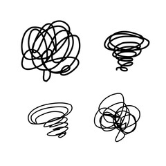 Stressed thoughts bubble icon set. Black outline stressed isolated on white background. Symbol for negative emotions, anger, mental disorders