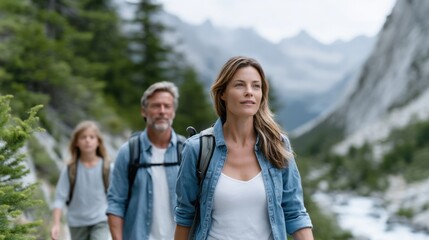 Fototapeta premium Scenic Mountain Hike with Family Amid Nature