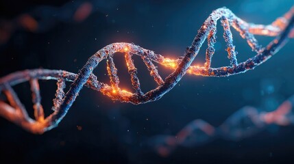 Futuristic glowing DNA double helix structure representing genetic research, biotechnology, molecular biology, and genome editing in digital science environment
