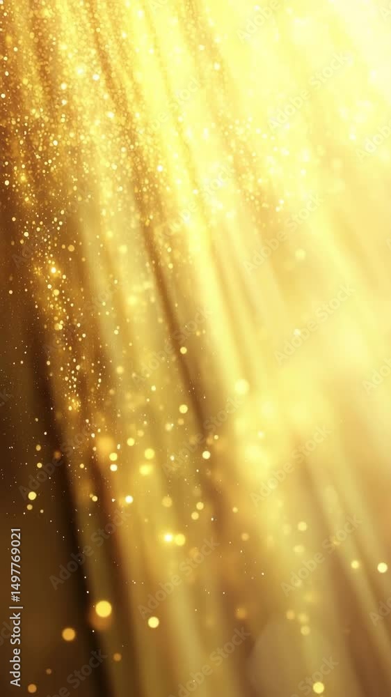 Poster bright golden light beams shine through sparkling particles, creating a magical atmosphere filled wi