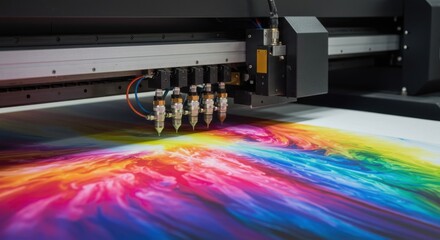 Large format printer printing vibrant rainbow design inkjet technology