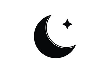 Crescent moon and star silhouette night sky symbol icon