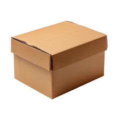 Cardboard Box: A close-up shot of a plain, empty cardboard box with its lid closed. The box has a corrugated texture