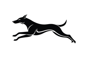 Elegant black silhouette of a dog running gracefully