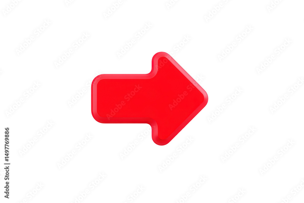 Poster a shiny red arrow pointing to right on transparent background, symbolizing direction or movement. ar