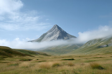 breathtaking view of mountain sienra shrouded in fluffy clouds at its summit