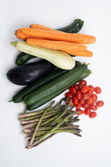 Healthy food in paper bag, vegetables on white. Food delivery, food supermarket concept. Healthy food background