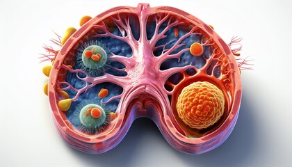 3D Medical Illustration of Human Organ Cross Section with Cells and Vessels