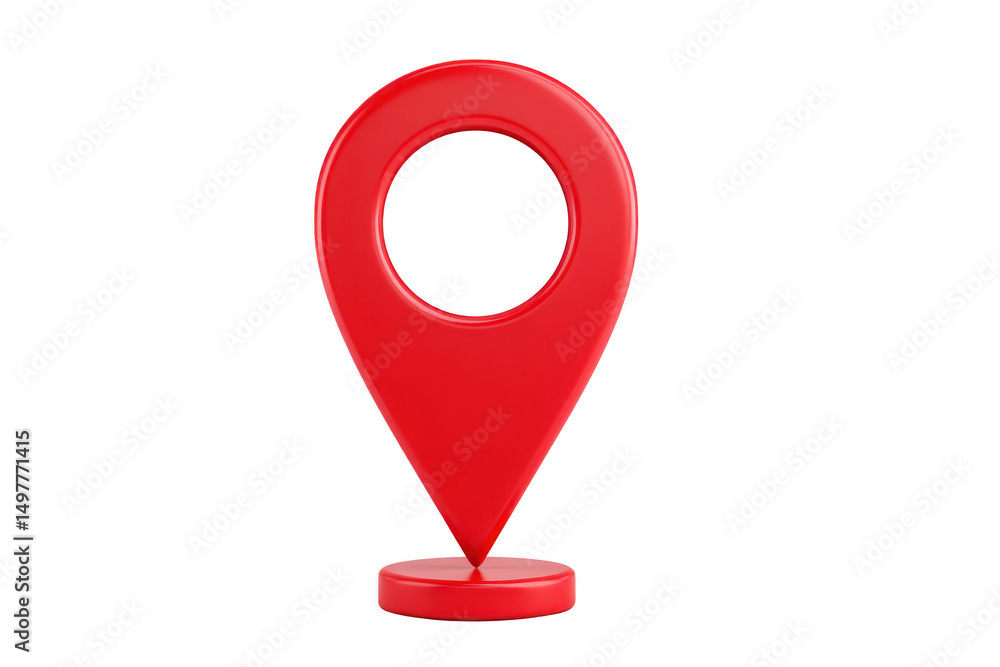 Poster a red 3d location pin icon stands upright, symbolizing navigation and mapping. glossy finish and min