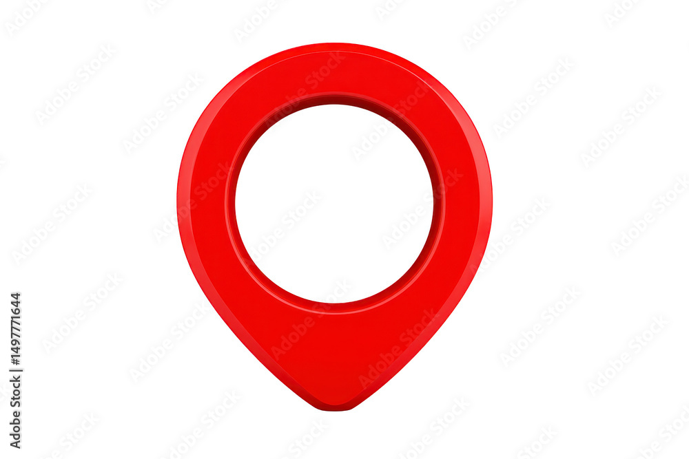 Poster a red 3d map pin icon on transparency background, symbolizing location or navigation. pin is simple 