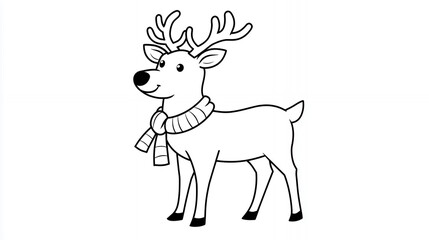 Fototapeta premium Cute cartoon reindeer with antlers and scarf, perfect for holiday coloring activities. This cheerful character brings festive joy