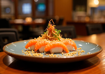 sushi plate in a restaurant