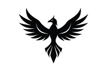 Majestic black phoenix silhouette wings spread wide