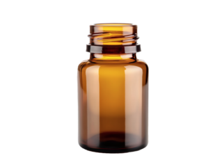 Brown medicine glass isolated on white background is used for cosmetic skin care product, containing products and medical supplies. clipping path