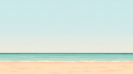Fototapeta premium Serene Beach Scene Summer Ocean Background Calm Sea Sand Minimalist Illustration