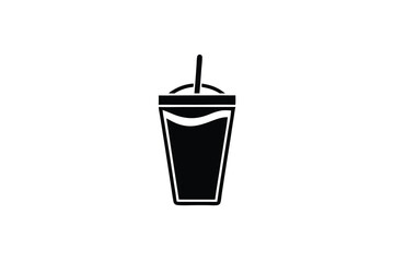 Refreshing beverage silhouette icon in cup with straw