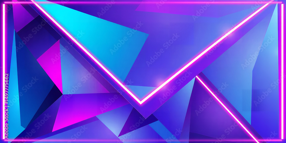 Poster abstract geometric background with vibrant neon lines and colorful triangles