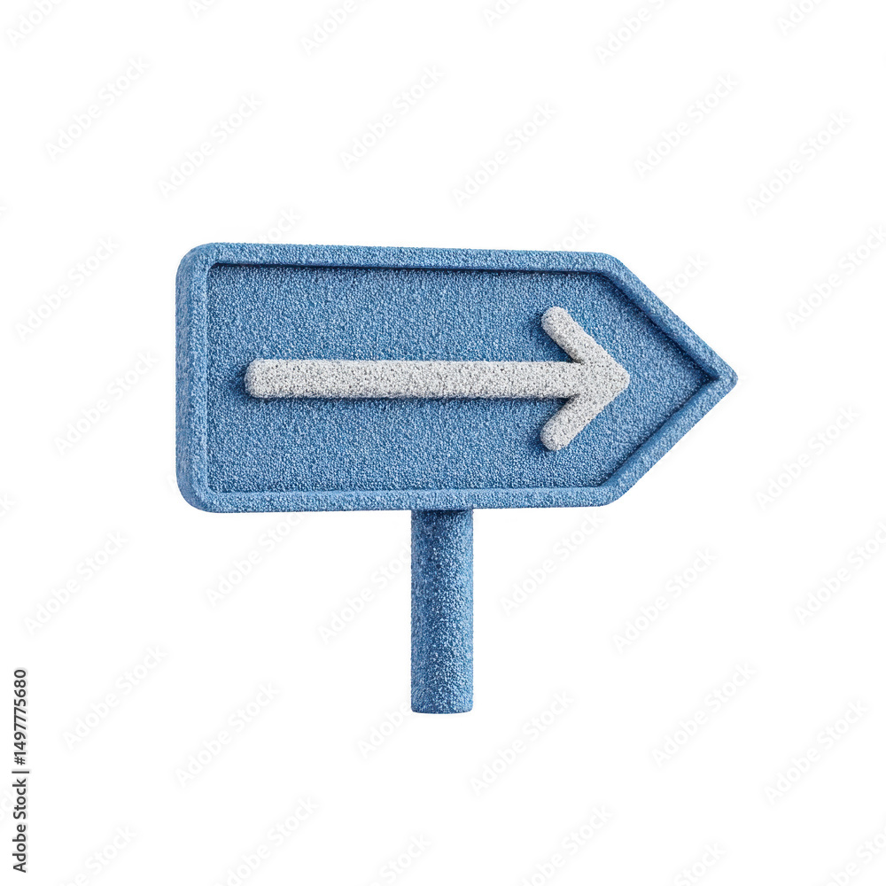 Poster a blue textured right arrow sign with white arrow pointing right, isolated on transparency backgroun