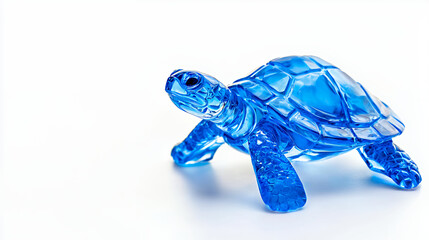 Fototapeta premium Beautiful blue glass turtle figurine, showcasing intricate details and glossy finish, perfect for home decor or as collectible item