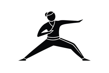 Woman practicing martial arts silhouette strong pose