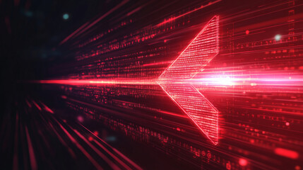 Abstract red neon light arrow speed background.