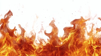 Fire flames burn isolated on white background. Fire burn flame isolated, abstract texture overlay. Flaming effect with burning fire.