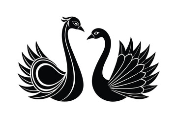 Elegant silhouette of two swans in love romantic design